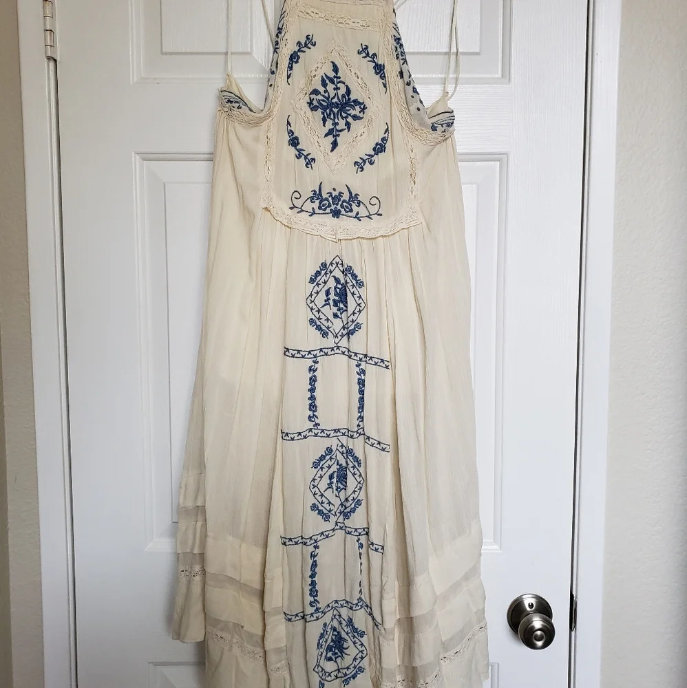 Free People White Boho Cottagecore Summer Lace Cotton Midi Dress - Picture 2 of 7